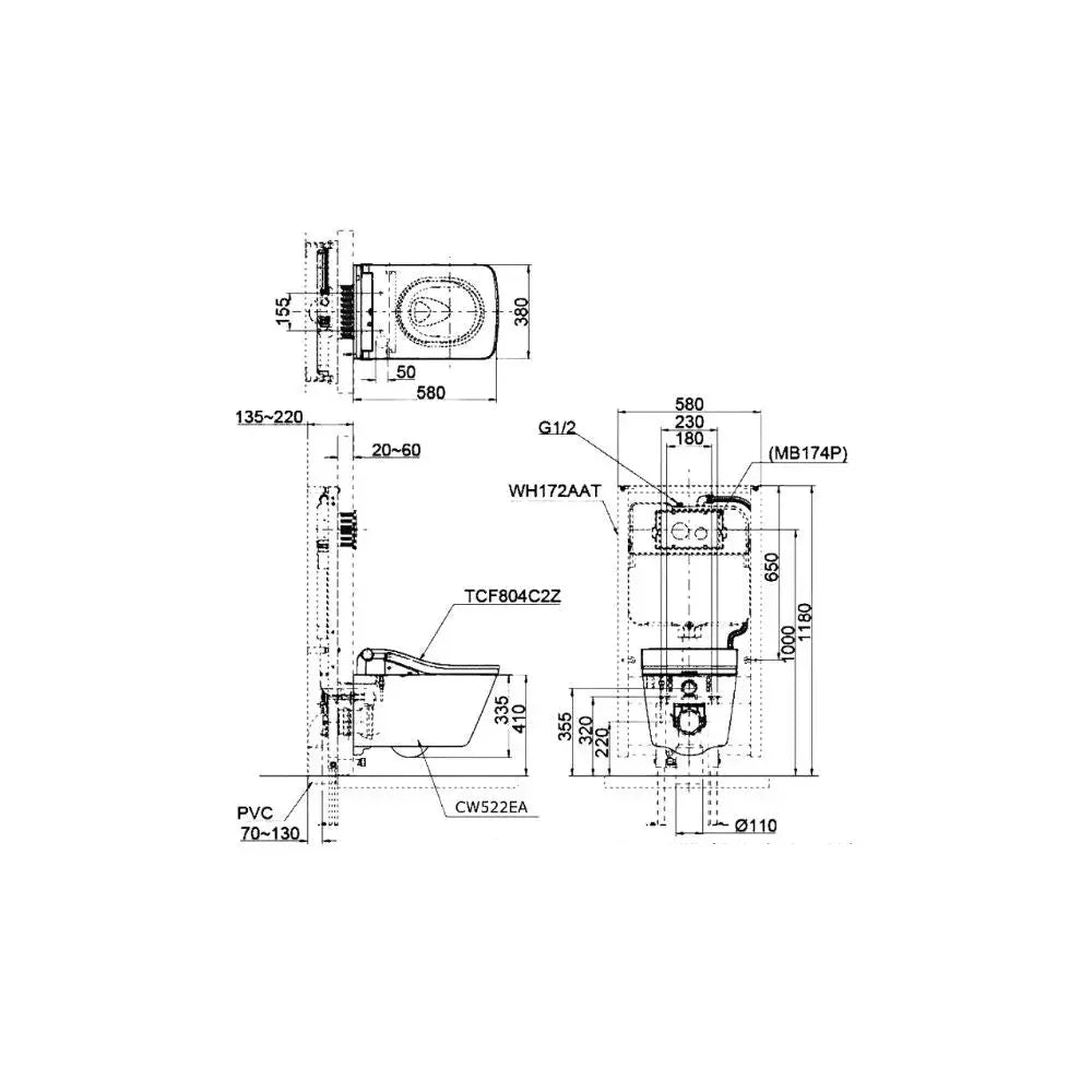 Bàn cầu treo tường CW522EA#NW1 TCF804C2Z#NW1 WH172AAT | Thiết Bị Vệ Si…