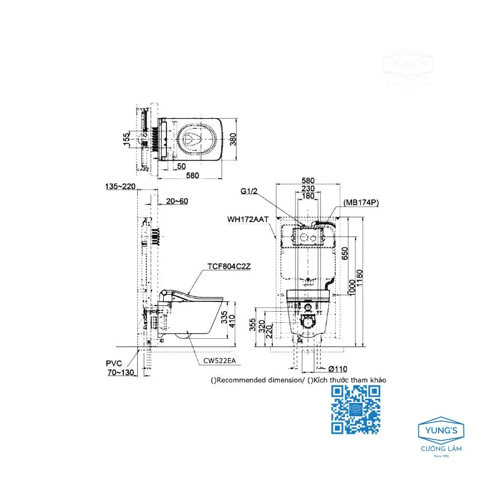 Bàn cầu treo tường CW522EA#NW1 TCF804C2Z#NW1 WH172AAT | Thiết Bị Vệ Si…