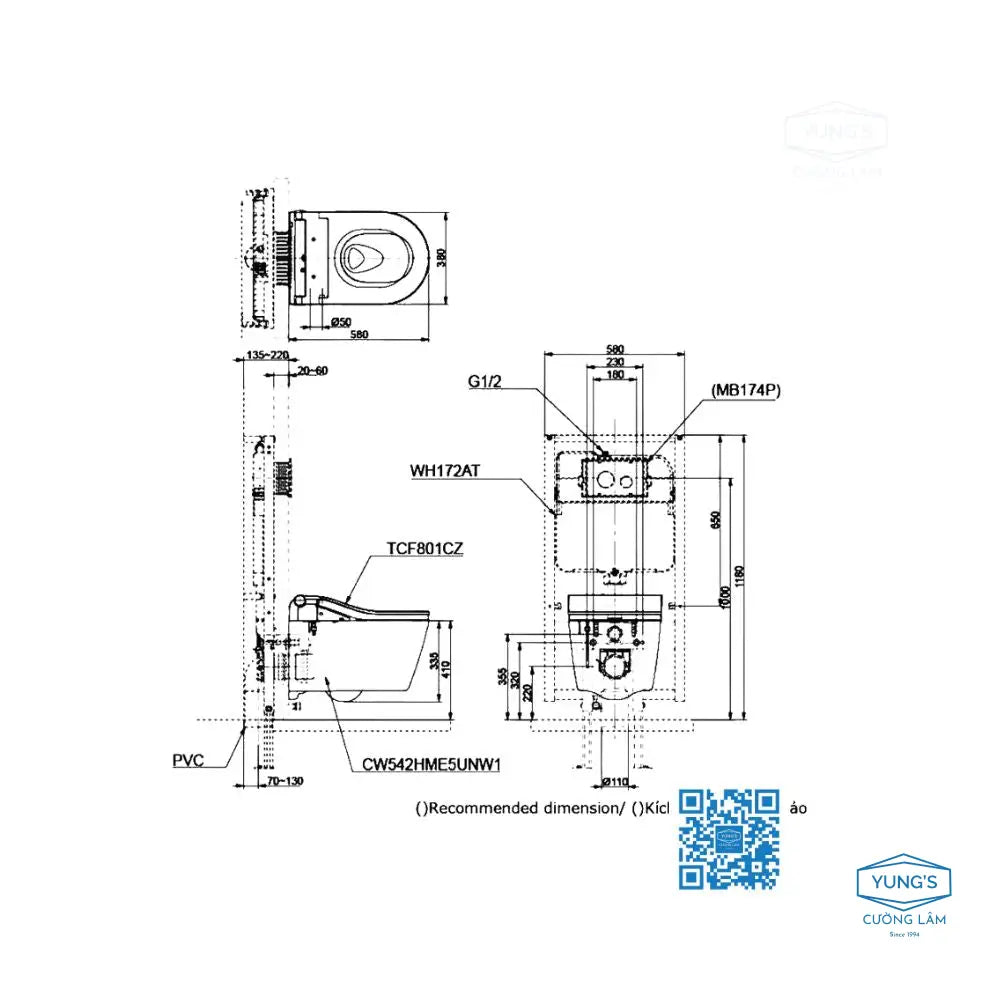 Bàn cầu treo tường CW542HME5UNW1 TCF801CZ#NW1 WH172AT | Thiết Bị Vệ S…