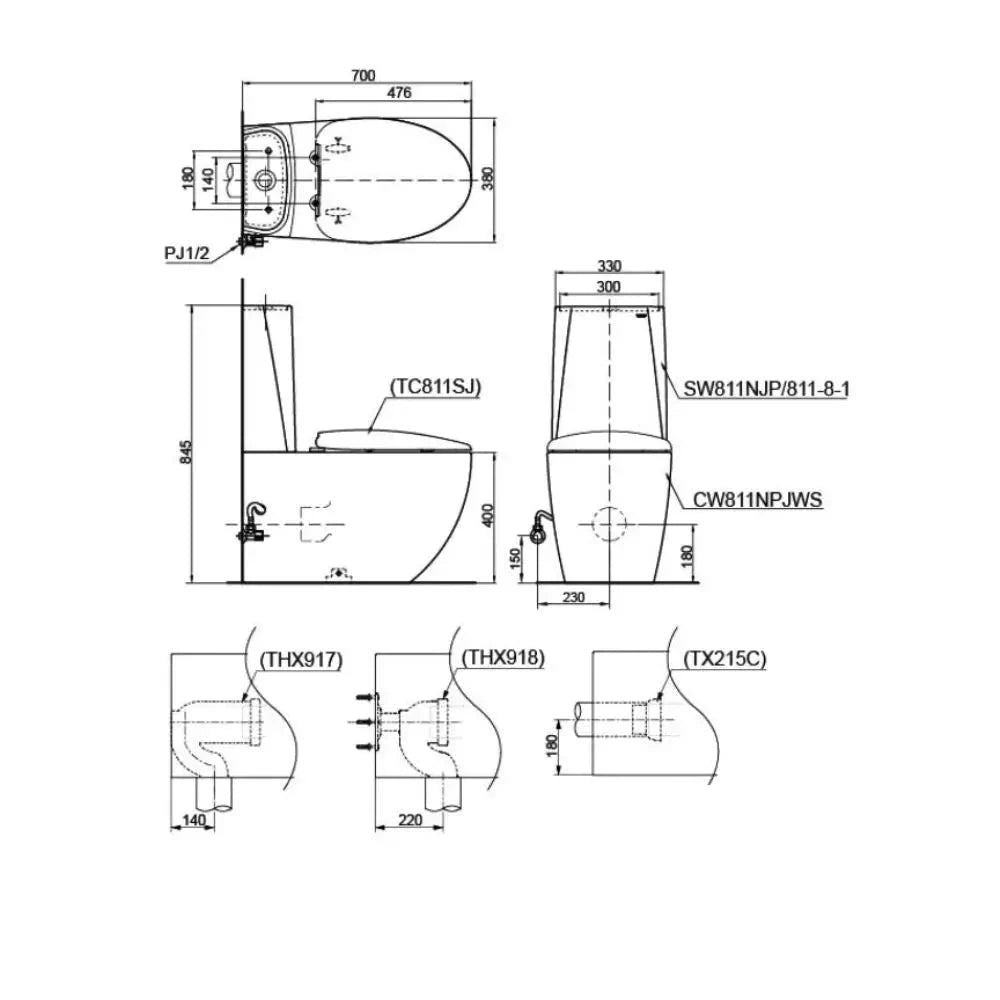 Bàn cầu 2 khối CW811NPJWS#W SW811NJP/811-8-1W TC811SJ#W THX919 | Thiết Bị Vệ Sinh TOTO