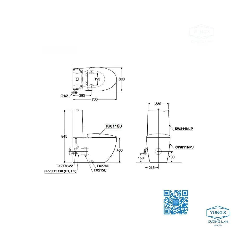 Bàn cầu 2 khối CW811NPJWS#W SW811NJP/811-8-1W TC811SJ#W TX215C | Thiết…