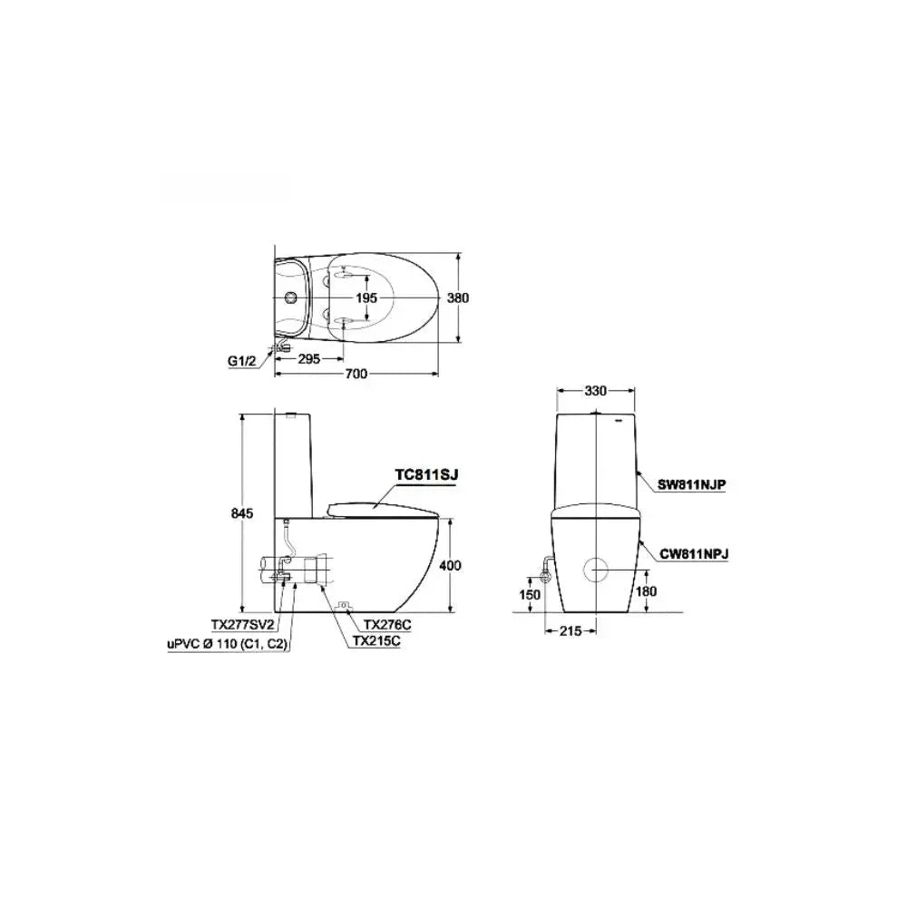 Bàn cầu 2 khối CW811NPJWS#W SW811NJP/811-8-1W TC811SJ#W TX215C | Thiết…