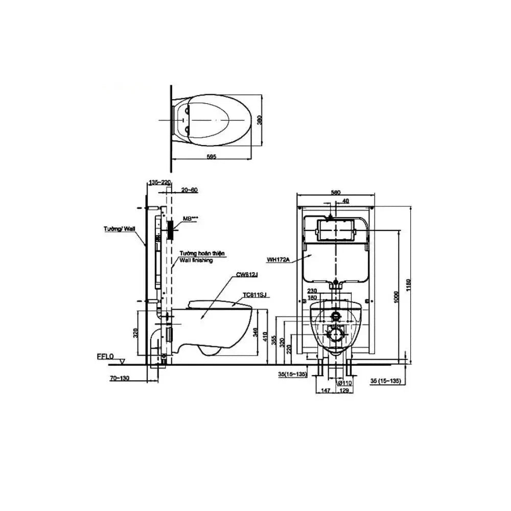 Bàn cầu treo tường CW812RA#W | Thiết Bị Vệ Sinh TOTO