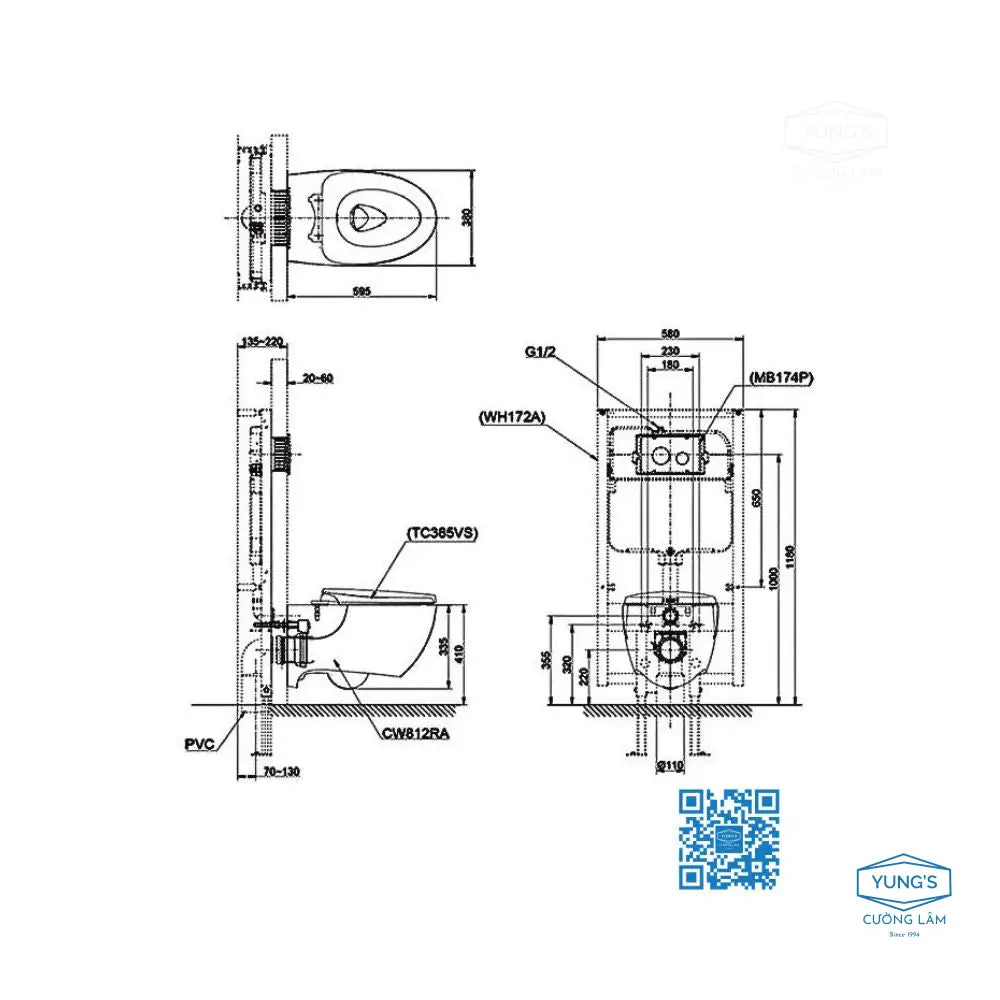 Bàn cầu treo tường CW812RA#W TCF23410AAA#NW1 WH172A | Thiết Bị Vệ Sinh…