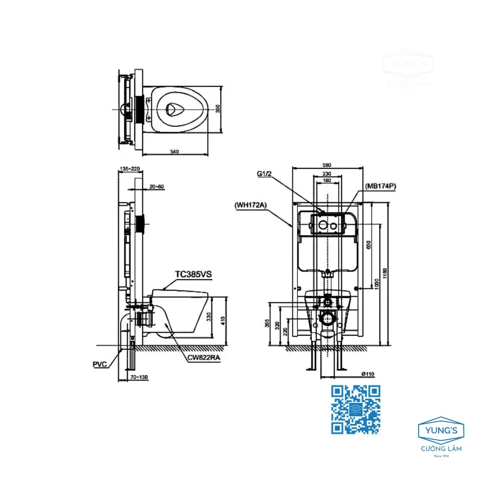 Bàn cầu treo tường CW822RA#W TC385VS#W | Thiết Bị Vệ Sinh TOTO