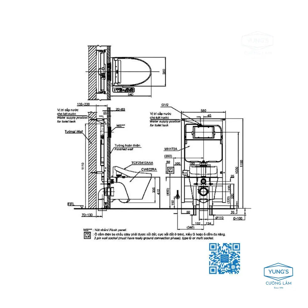 Bàn cầu treo tường CW822RA#W TCF23410AAA#NW1 WH172A | Thiết Bị Vệ Sinh…