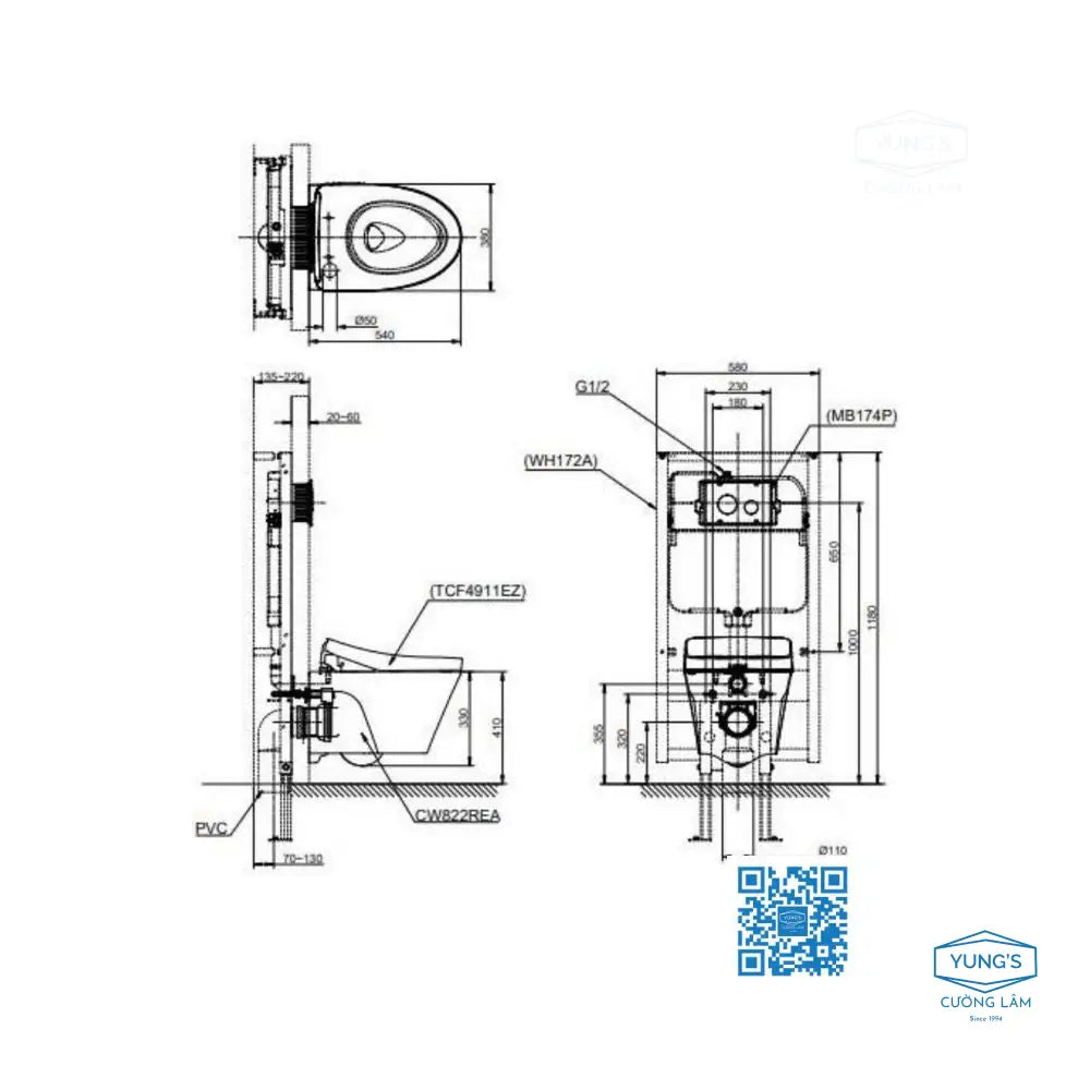 Bàn cầu treo tường CW822REA#W | Thiết Bị Vệ Sinh TOTO