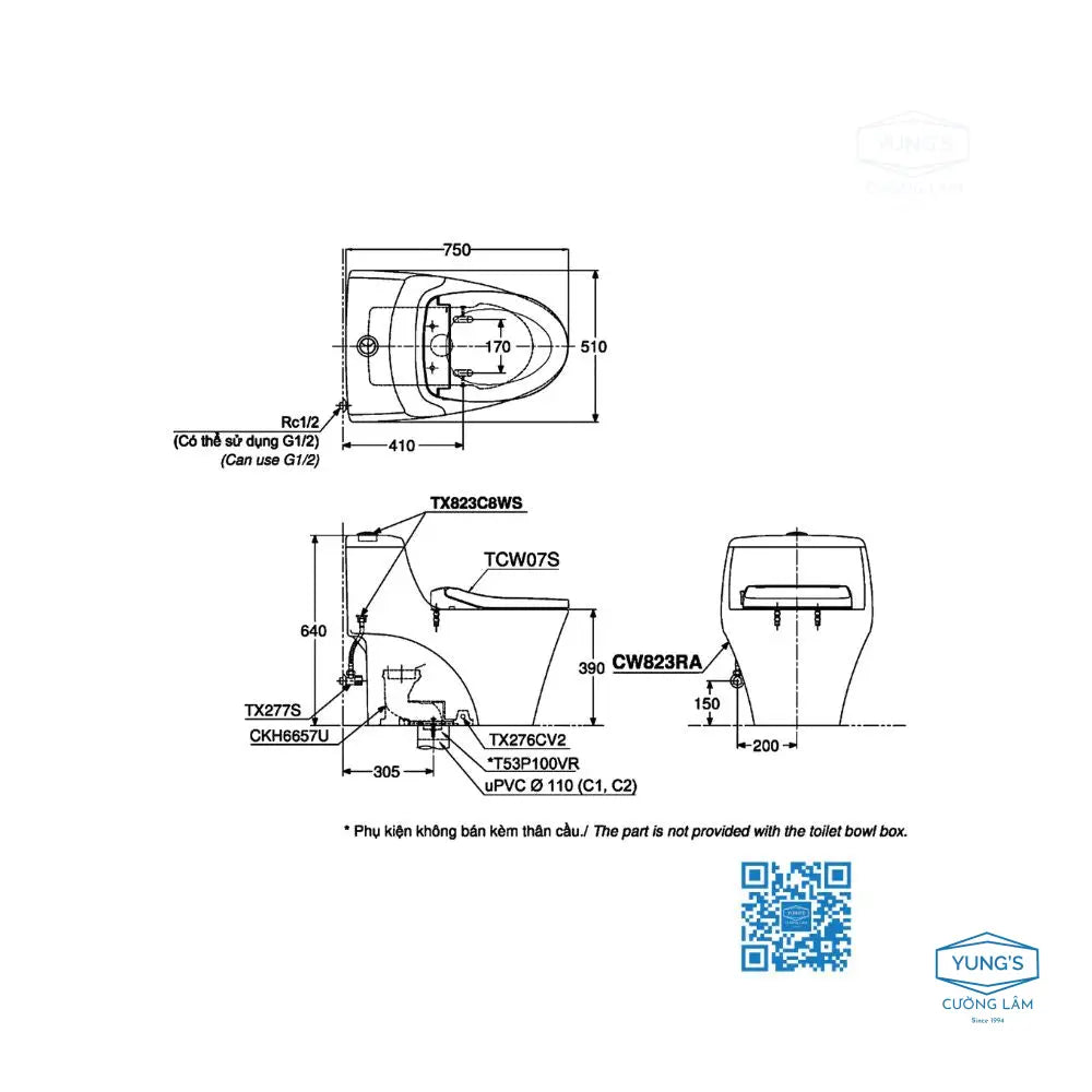 Cw823Rae2#W T53P100Vr Bàn Cầu Một Khối