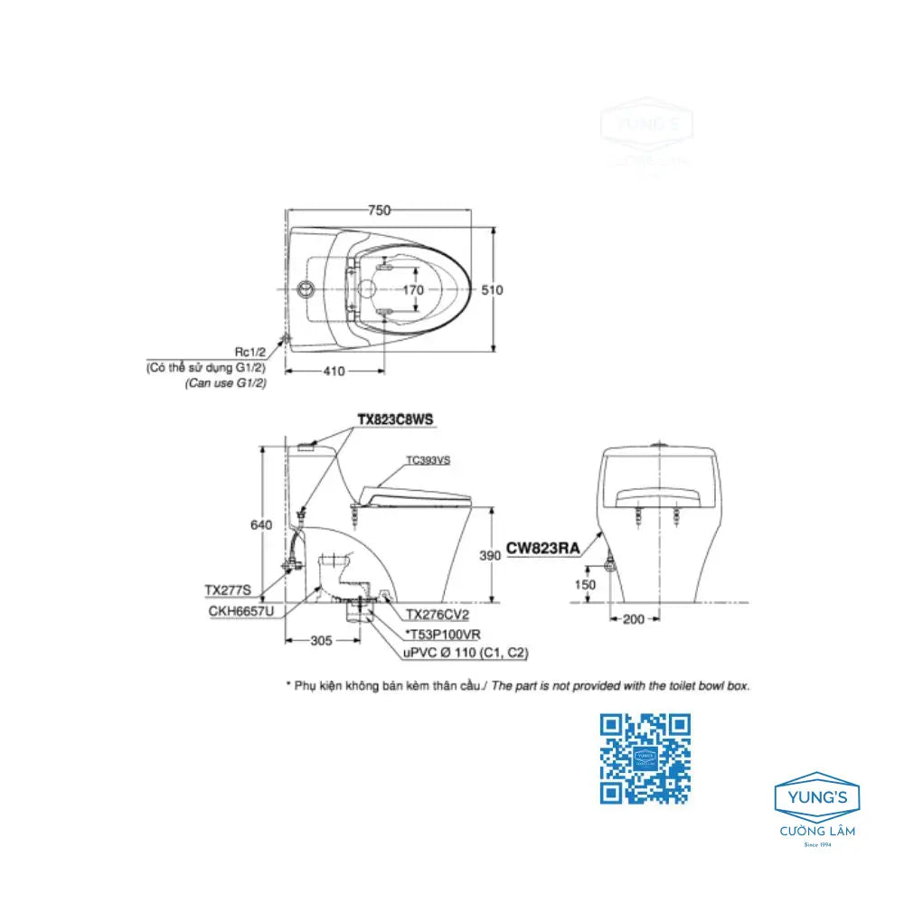 Cw823Rat2#W T53P100Vr Bàn Cầu Một Khối