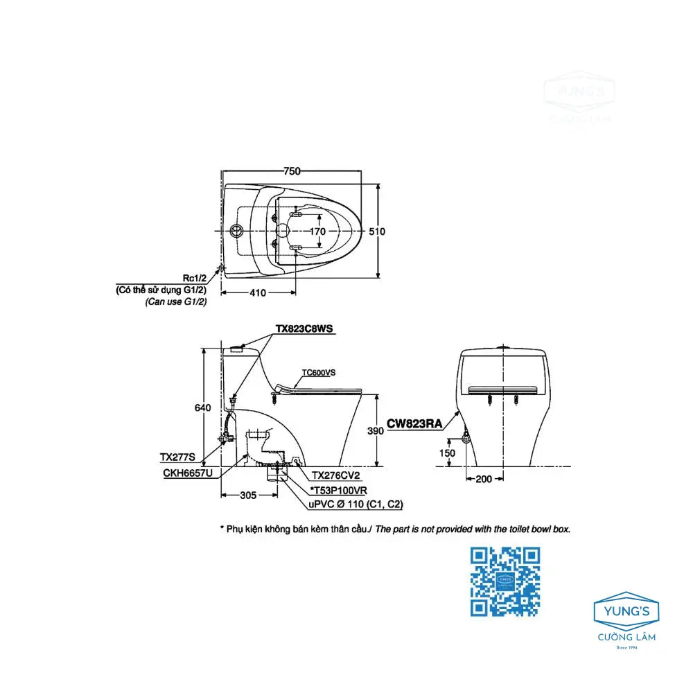 Cw823Rat8#W T53P100Vr Bàn Cầu Một Khối