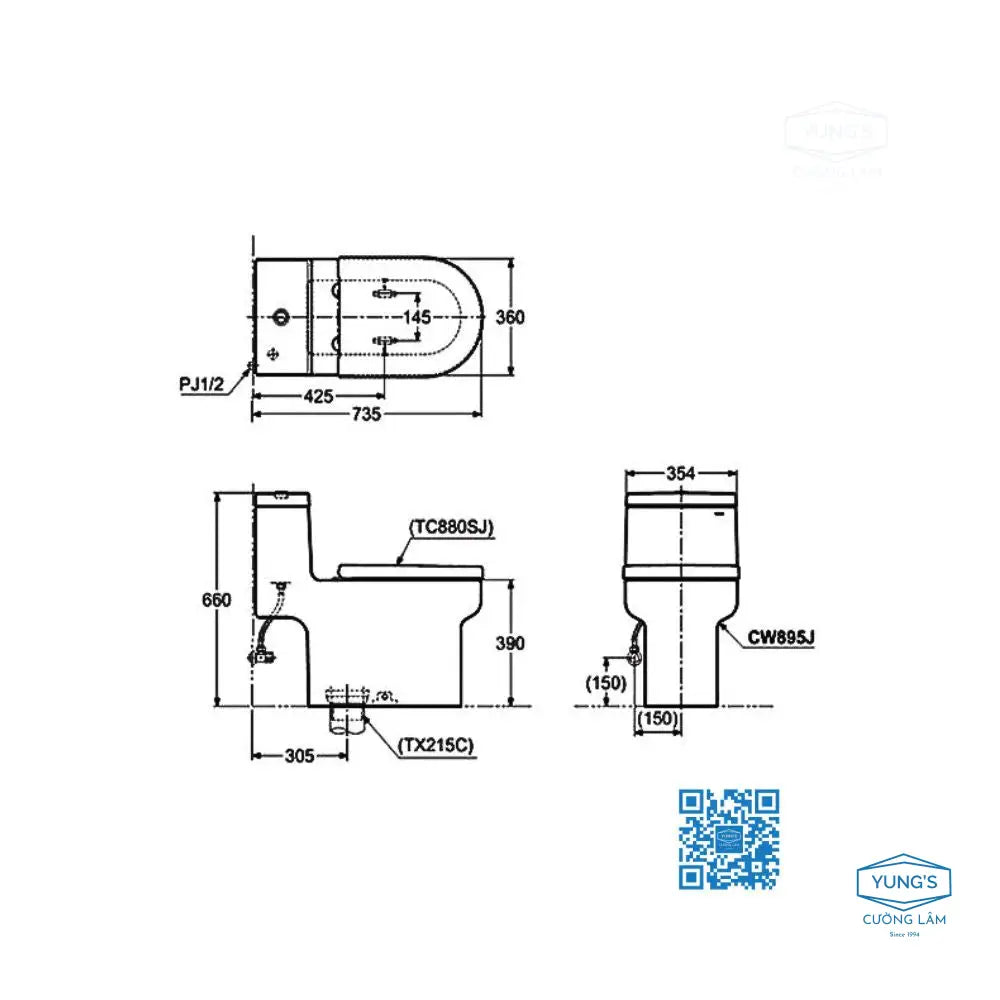 Bàn cầu một khối CW895JW/F#W | Thiết Bị Vệ Sinh TOTO