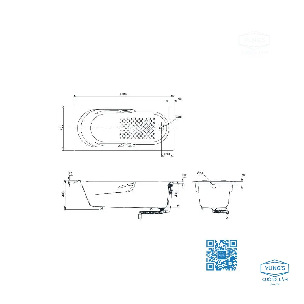 Bồn tắm nằm xây FBY1720NHPE DB505R-2B | Thiết Bị Vệ Sinh TOTO