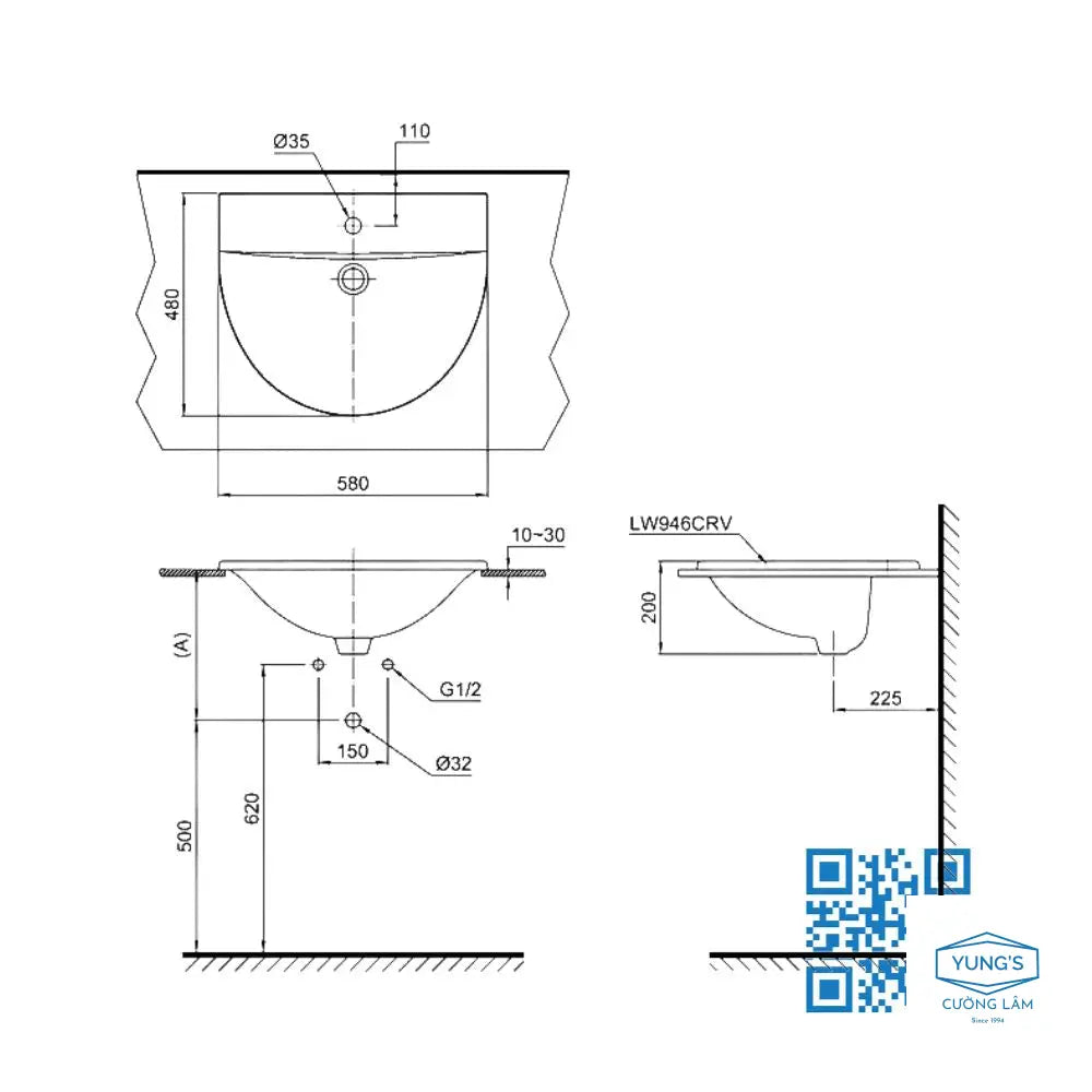 L946Cr#W Lavabo Dương Vành