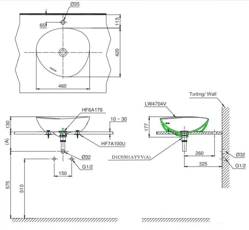 Lt4704G17#Xw Lavabo Đặt Trên Bàn