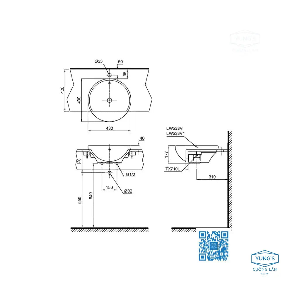 Lt533R#W Lavabo Bán Âm Bàn