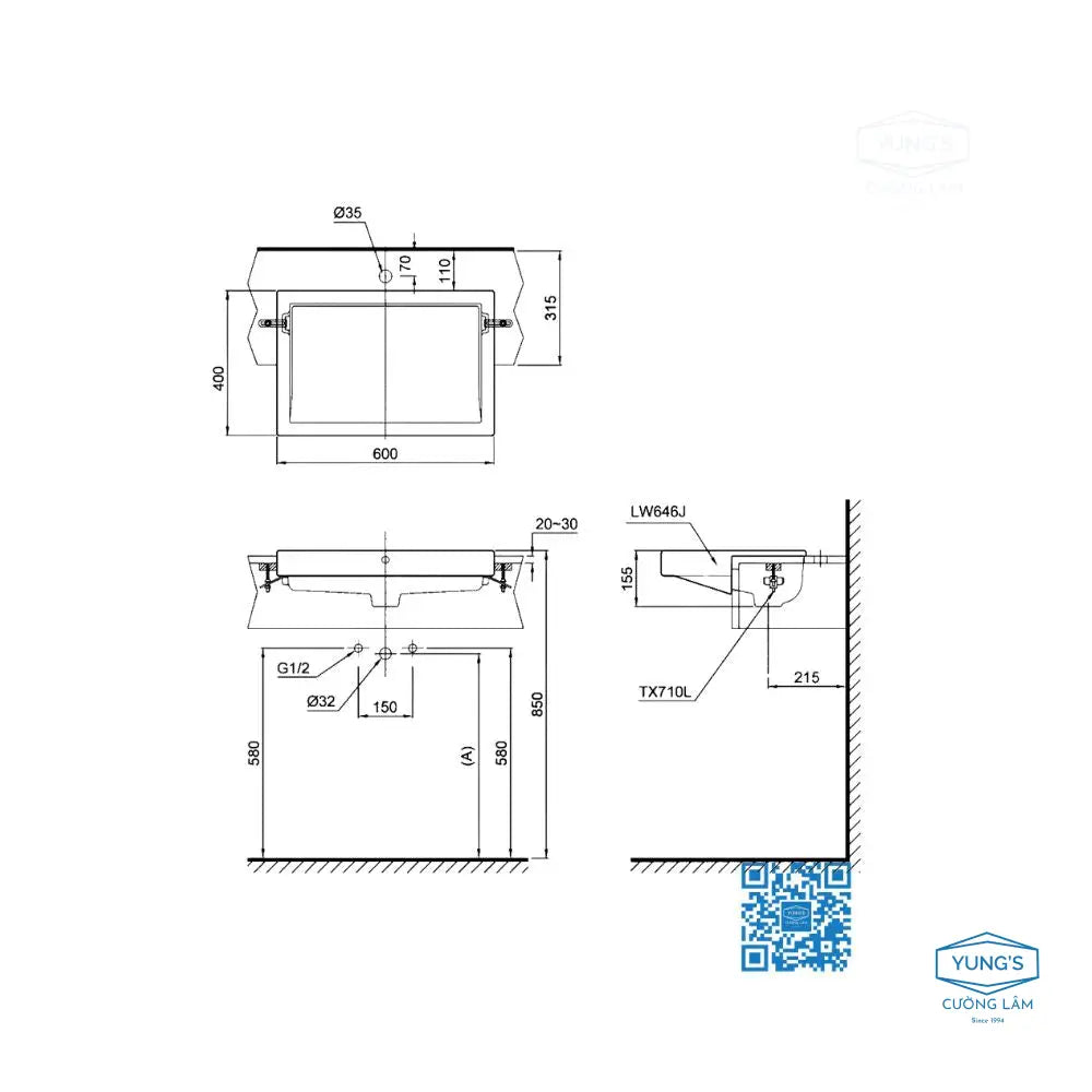 Lw646Jw/F#W Lavabo Bán Âm Bàn