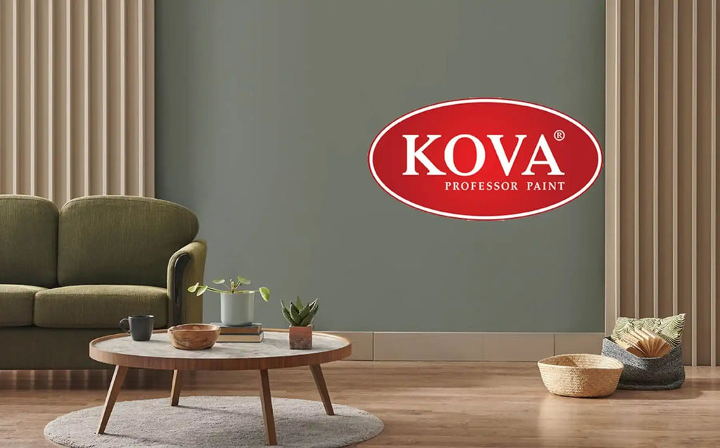 Biểu tượng oval màu đỏ với chữ 'KOVA' bằng chữ trắng.