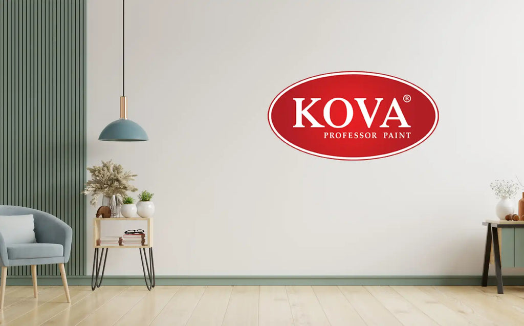 Biểu tượng hình oval màu đỏ với chữ 'KOVA' bằng chữ trắng.