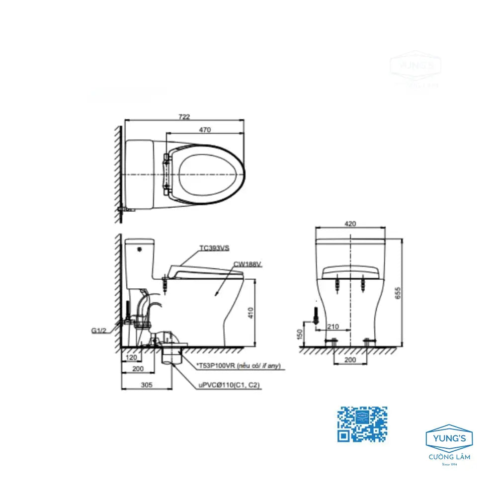 Ms188Vkt2#Xw T53P100Vr Bàn Cầu Một Khối