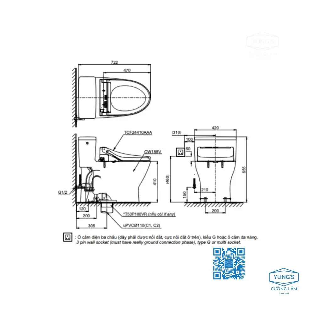 Ms188Vkw14#Xw T53P100Vr Bàn Cầu Một Khối