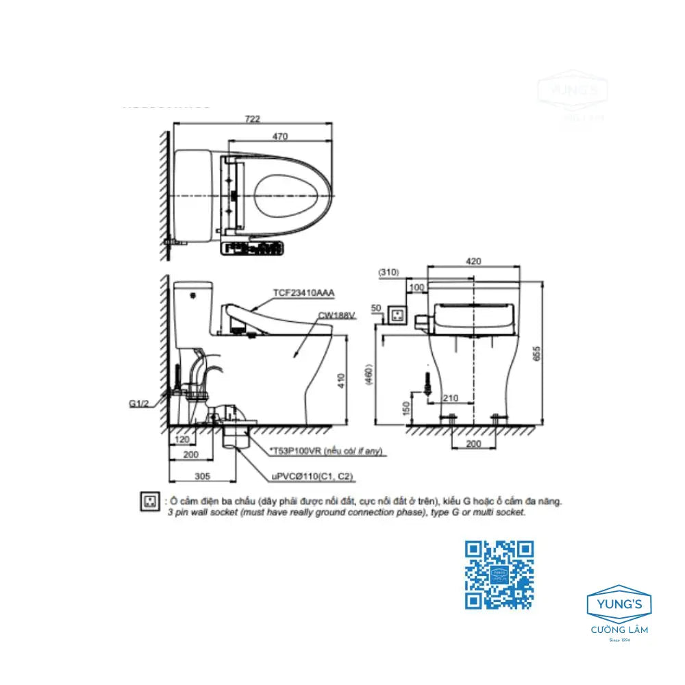 Ms188Vkw16#Xw T53P100Vr Bàn Cầu Một Khối