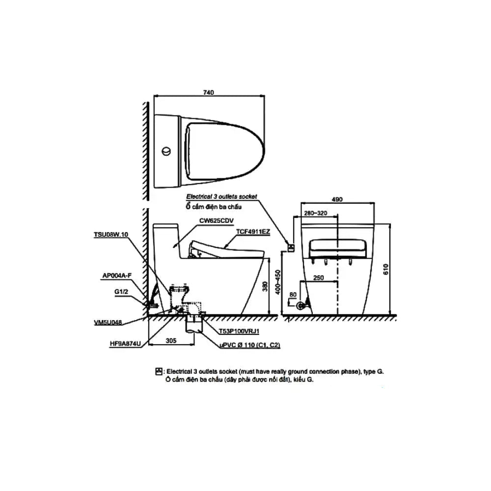 Ms625Cdw12#Xw Bàn Cầu Một Khối