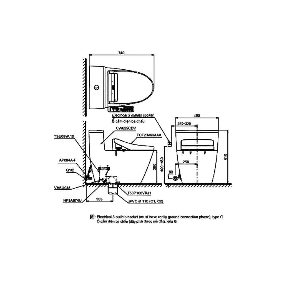 Ms625Cdw17#Xw Bàn Cầu Một Khối