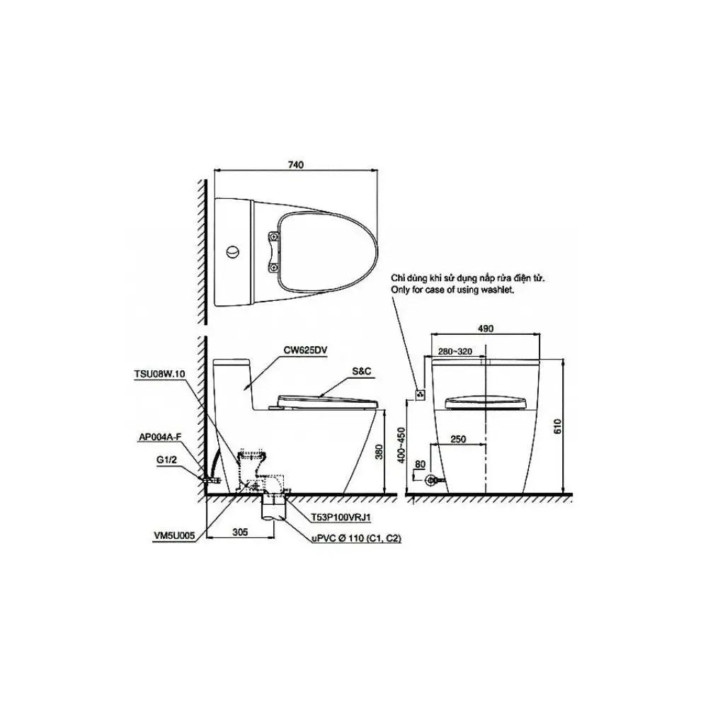 Ms625De4#Xw Bàn Cầu Một Khối