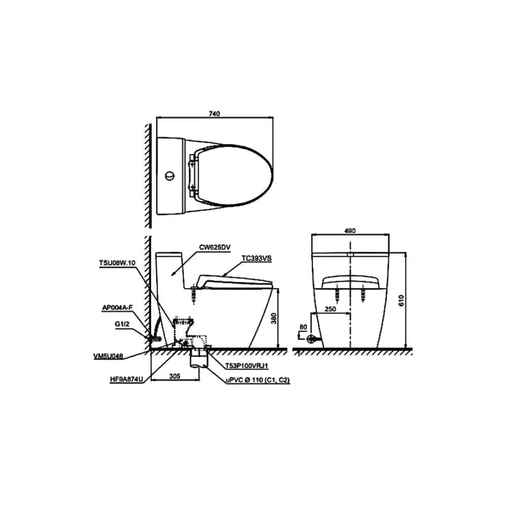 Ms625Dt2#Xw Bàn Cầu Một Khối