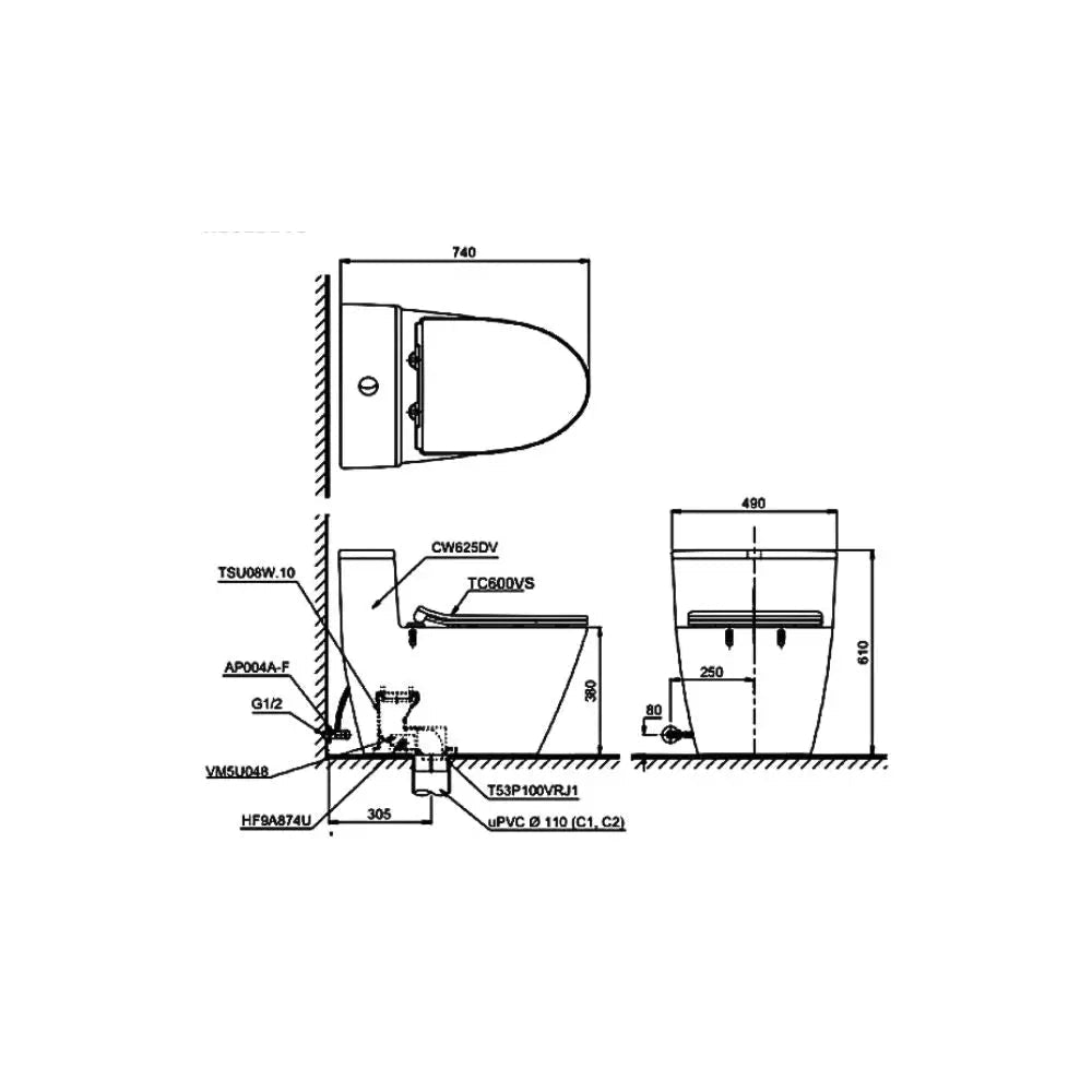 Ms625Dt8#Xw Bàn Cầu Một Khối