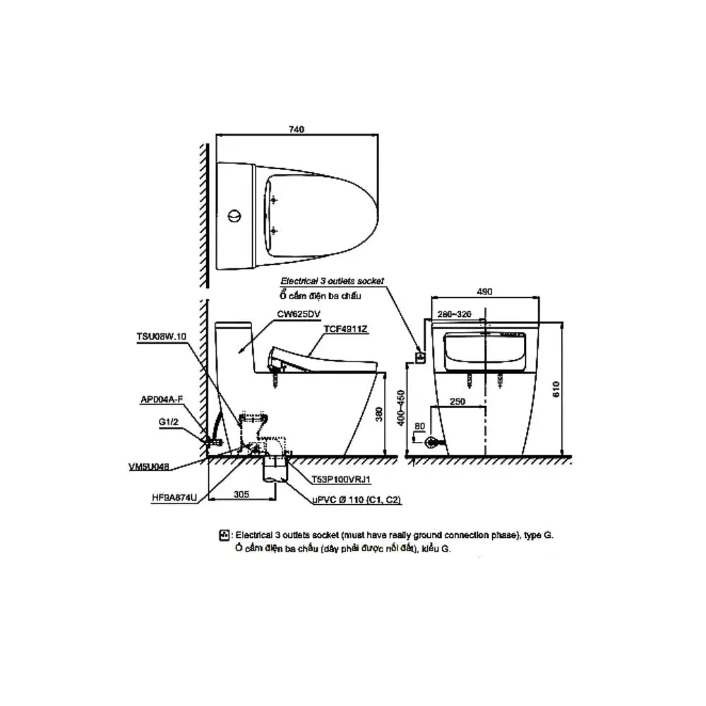 Ms625Dw11#Xw Bàn Cầu Một Khối