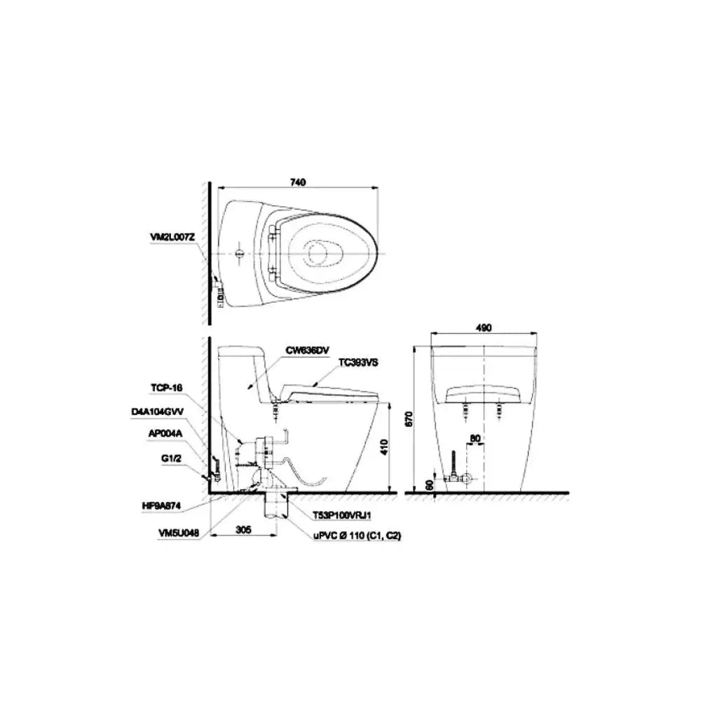 Ms636Dt2#Xw Bàn Cầu Một Khối