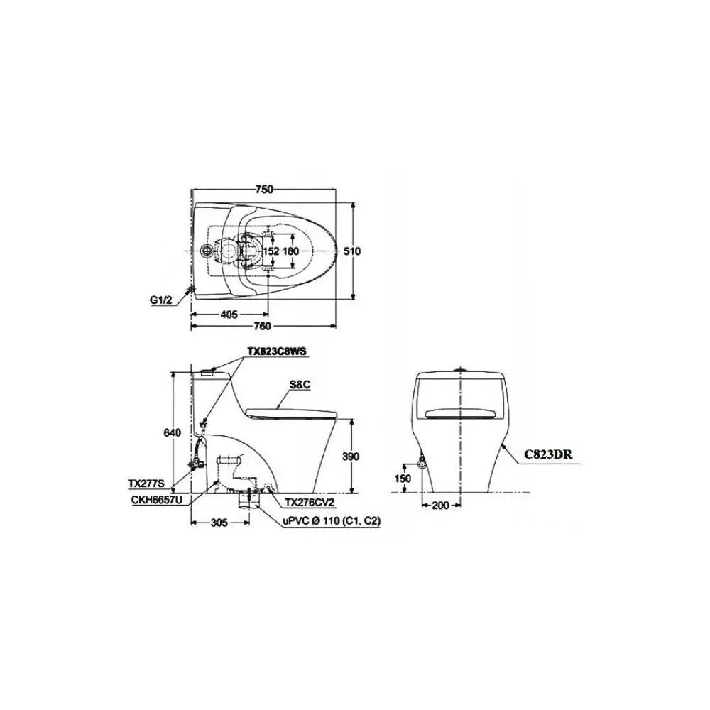 Ms823Drw11#Xw Bàn Cầu Một Khối