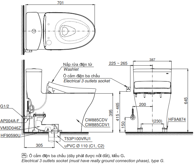 BAN VE MS885CDW17#XW TOTO