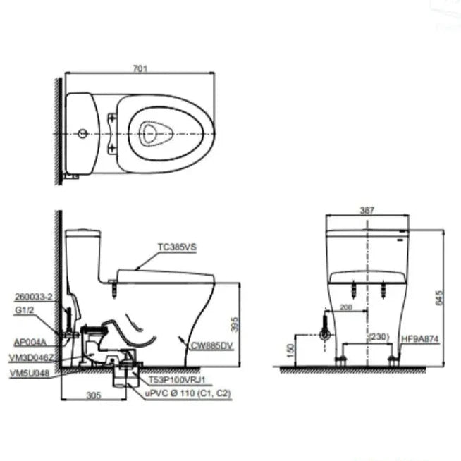 Ms885Dt3#Xw Bàn Cầu Một Khối