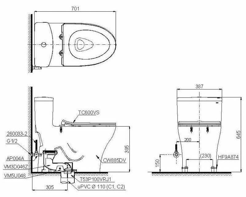 MS885DT8#XW - Bàn cầu một khối