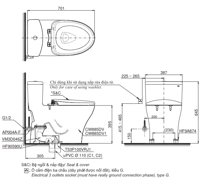 MS885DW14#XW - Bàn cầu một khối