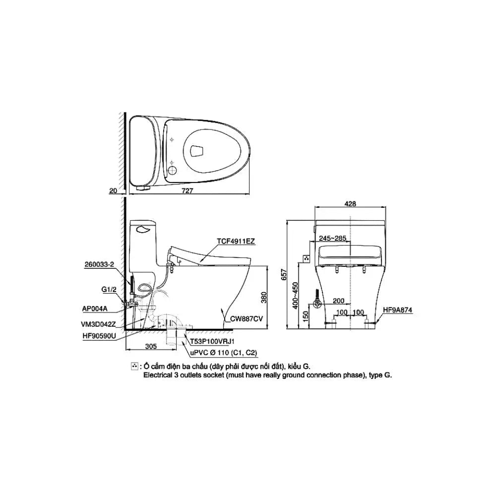 Ms887Crw12#Xw Bàn Cầu Một Khối Washlet