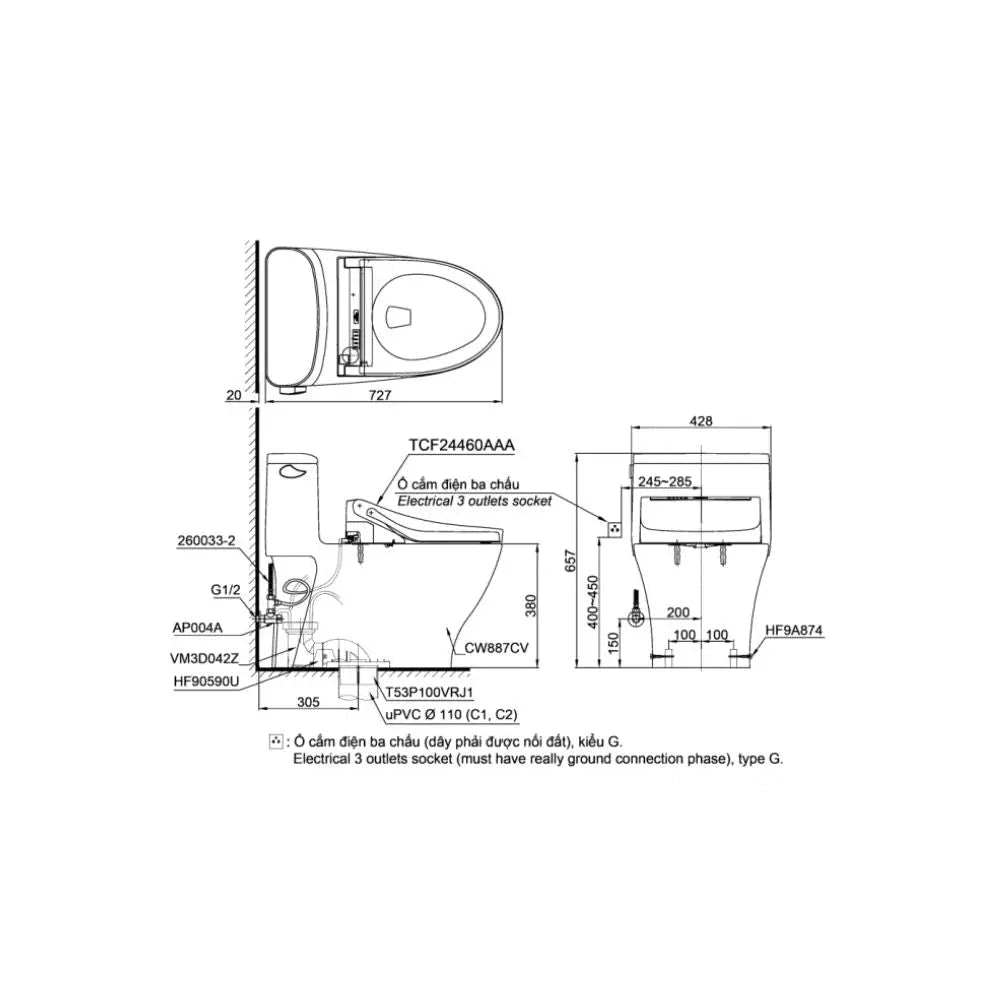 Ms887Crw15#Xw Bàn Cầu Một Khối Washlet