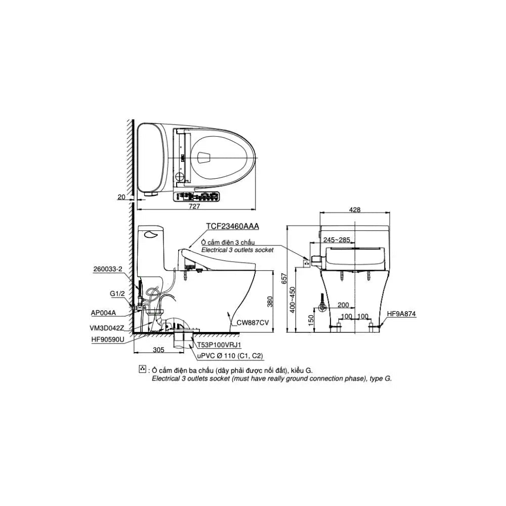 Ms887Crw17#Xw Bàn Cầu Một Khối Washlet