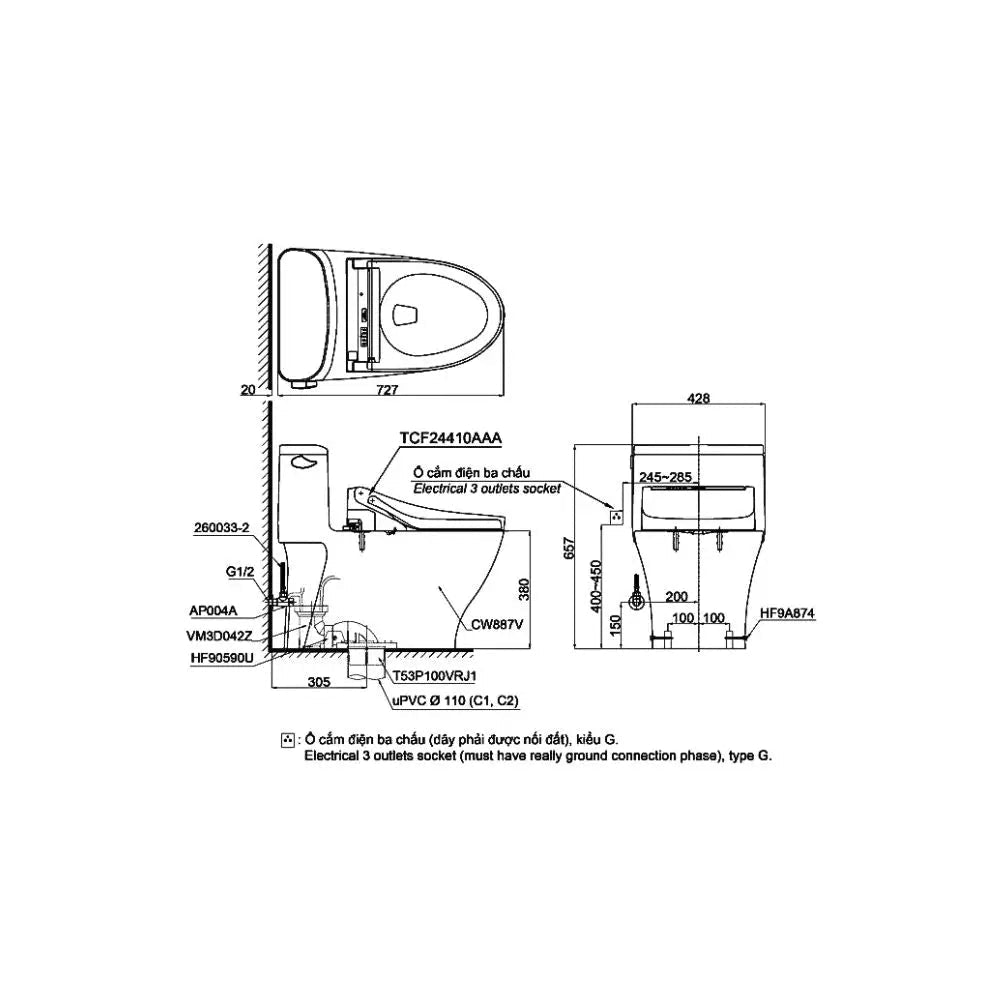 MS887RW14#XW - Bàn cầu một khối