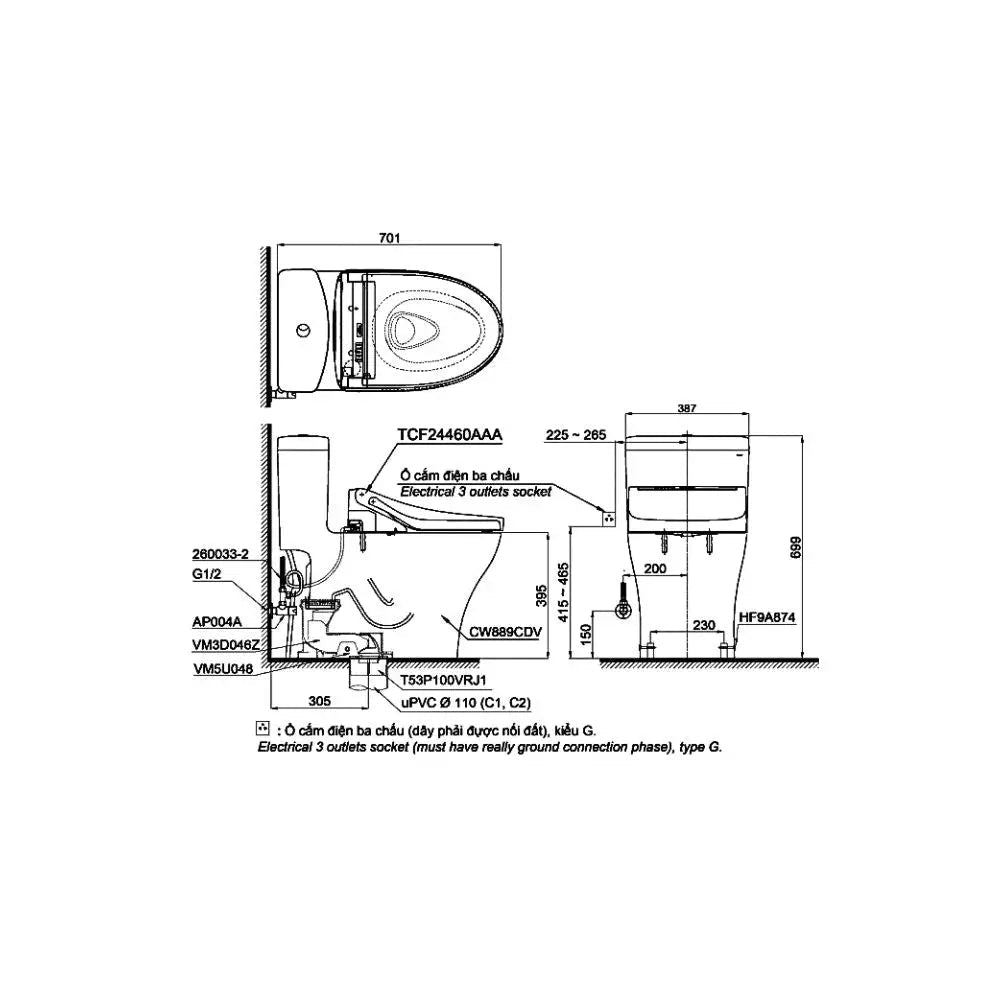 Ms889Cdrw15#Xw Bàn Cầu Một Khối