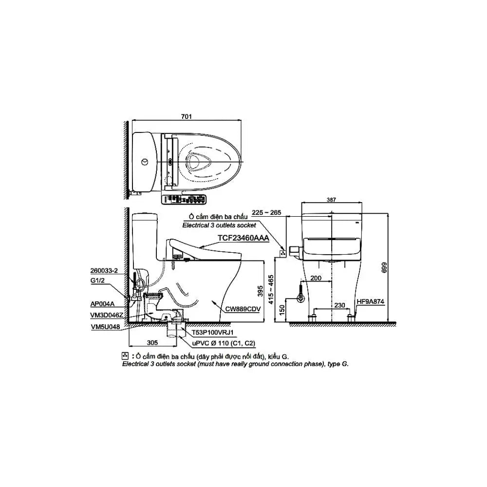 Ms889Cdrw17#Xw Bàn Cầu Một Khối