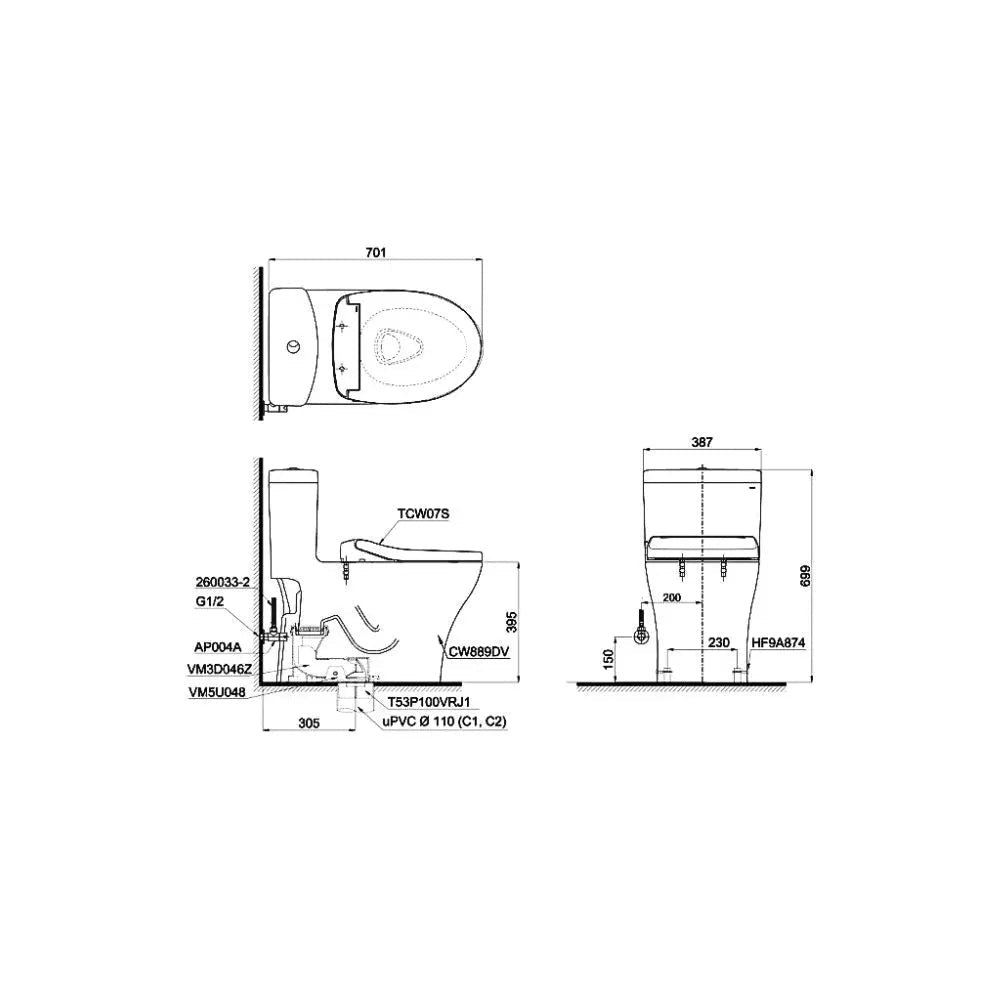 Ms889Dre2#Xw Bàn Cầu Một Khối