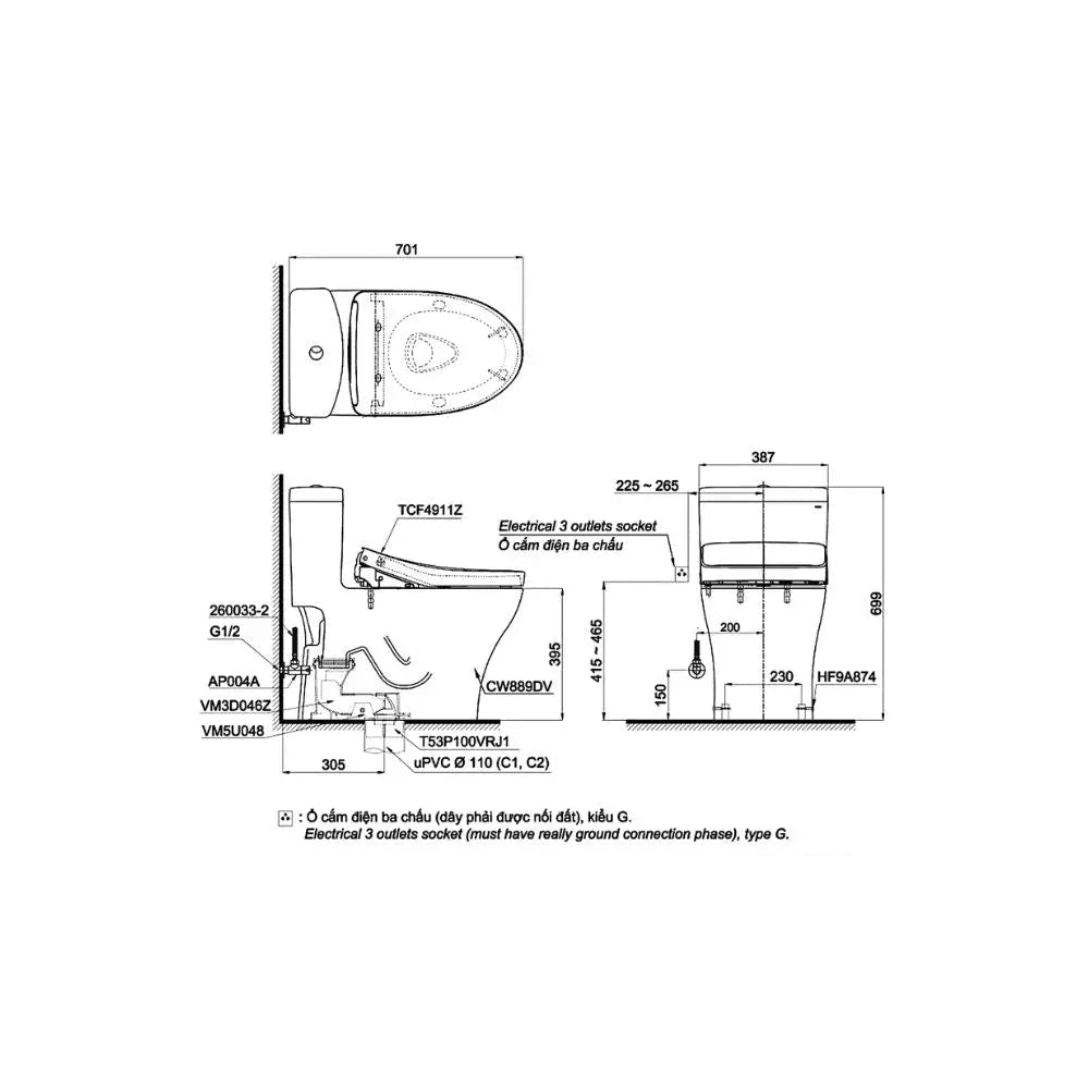 MS889DRW11#XW - Bàn cầu một khối