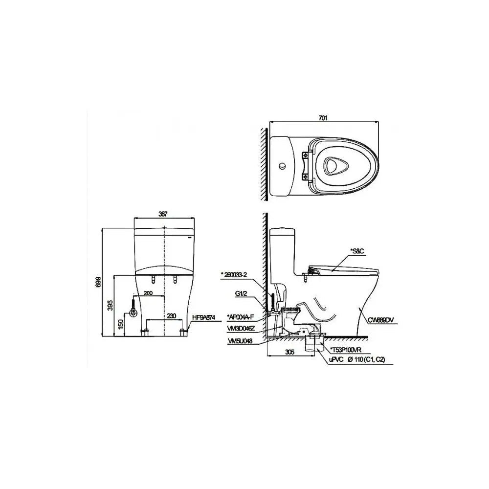 Bàn cầu một khối MS889DRW14#XW | Thiết Bị Vệ Sinh TOTO