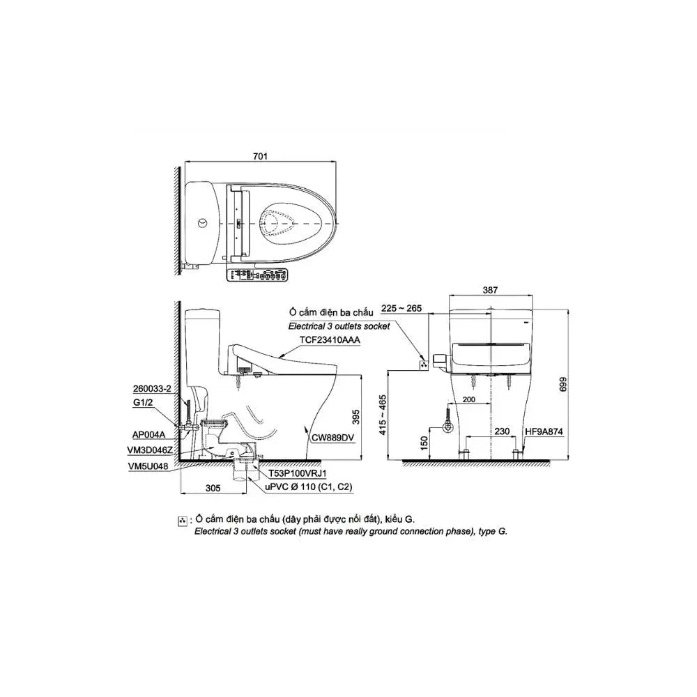 Bàn cầu một khối MS889DRW16#XW | Thiết Bị Vệ Sinh TOTO