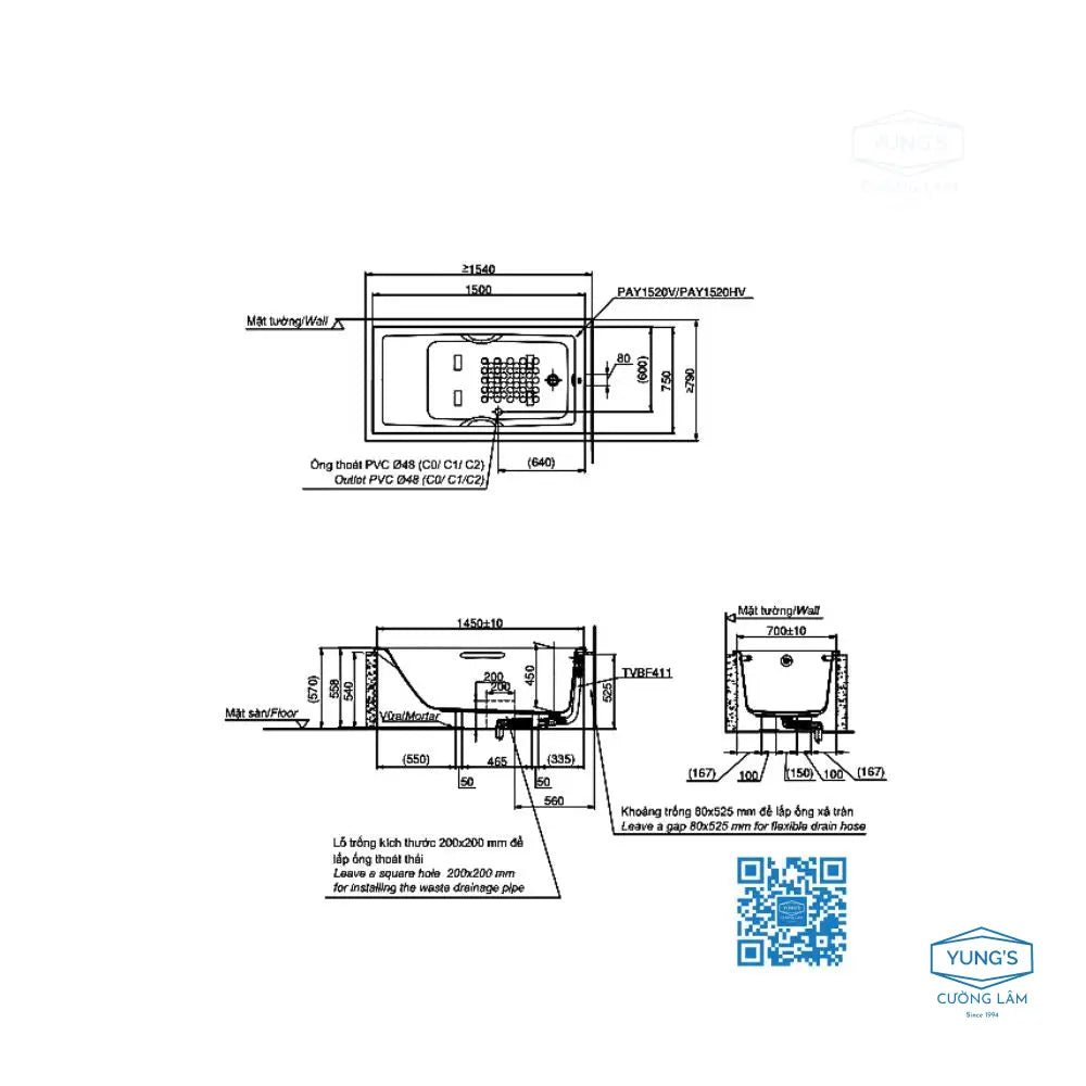 Pay1520Hv#W Bồn Tắm Xây