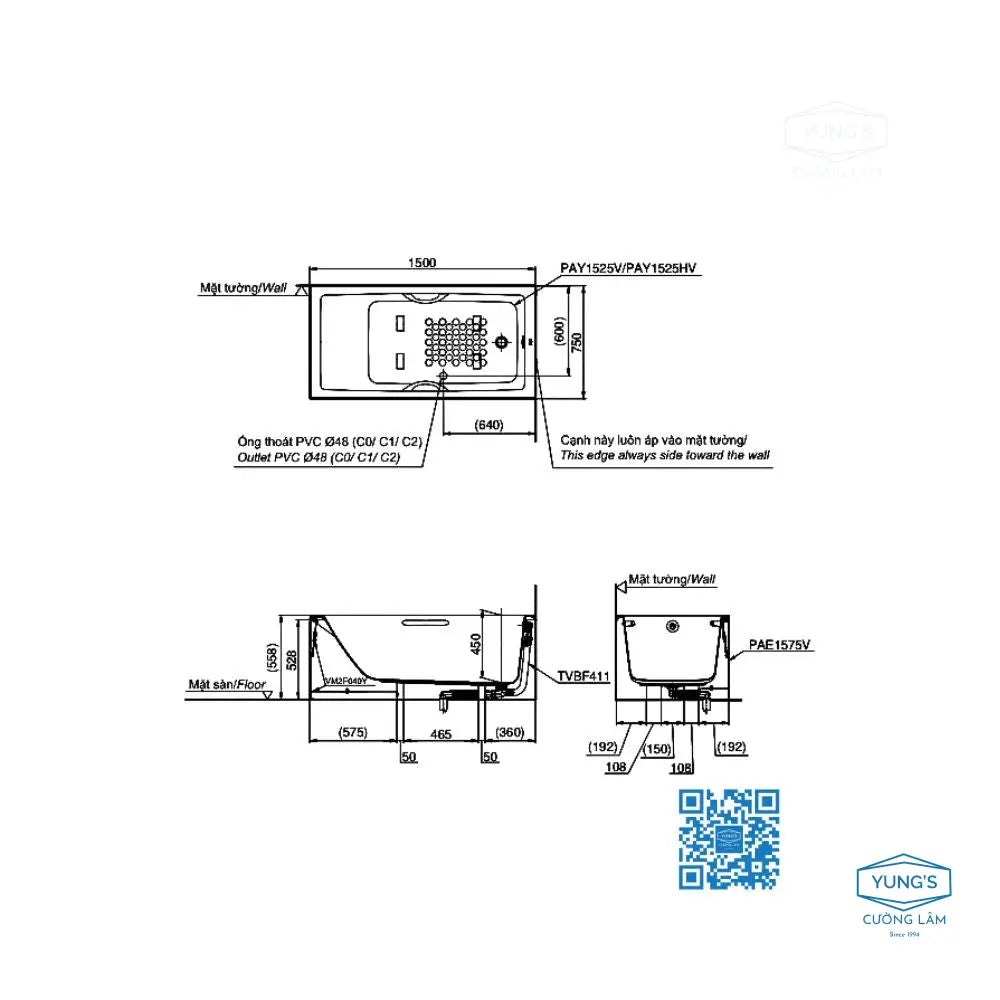 Pay1525Hv#W Bồn Tắm Xây