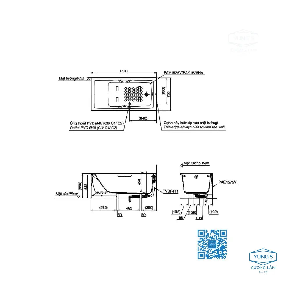 Pay1525V#W Bồn Tắm Xây